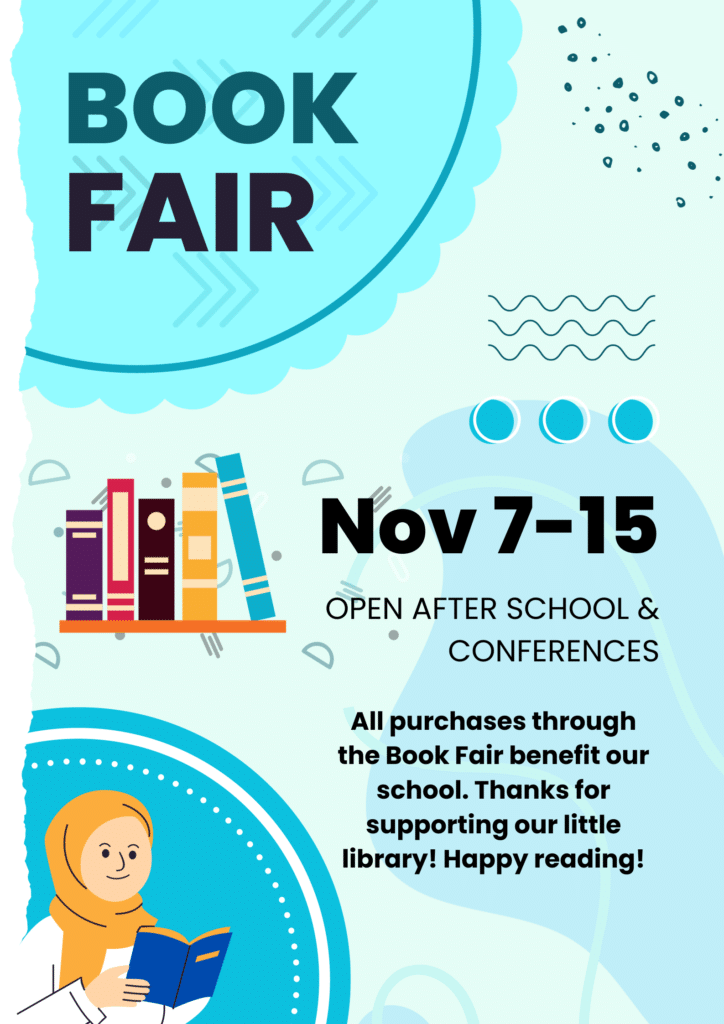 Blue Simple Playful Book Fair Poster - Bluffview Montessori School