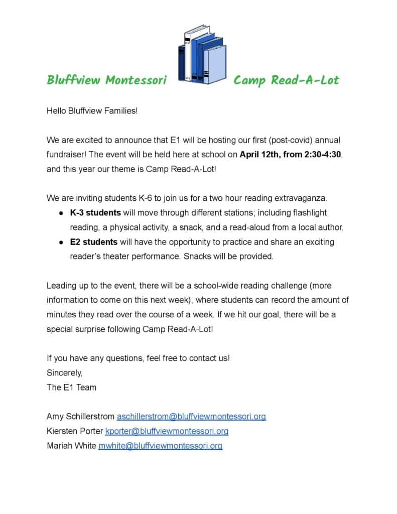 Campreadalot Letter Page 001 - Bluffview Montessori School