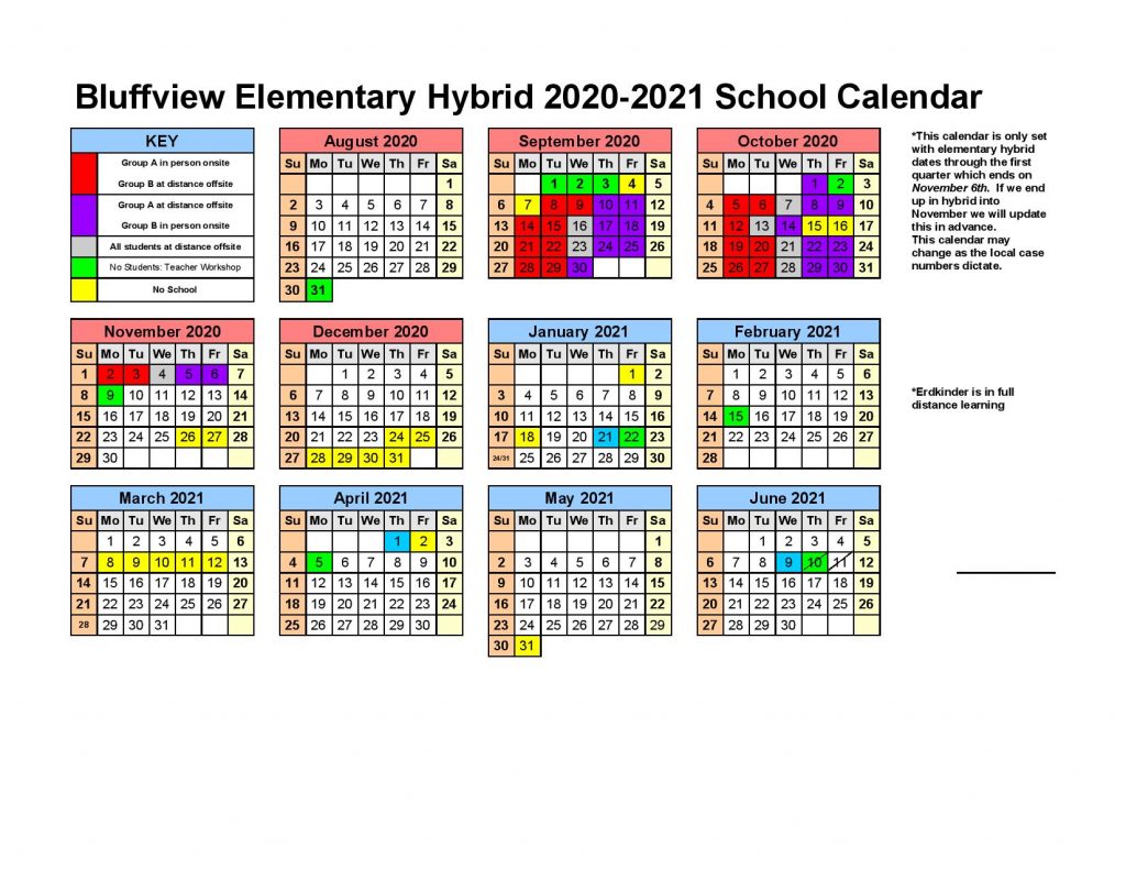 Elementary Hybrid Master 2020 21 School Calendar 2020 2021 Master School Calendar Page 001 - Bluffview Montessori School