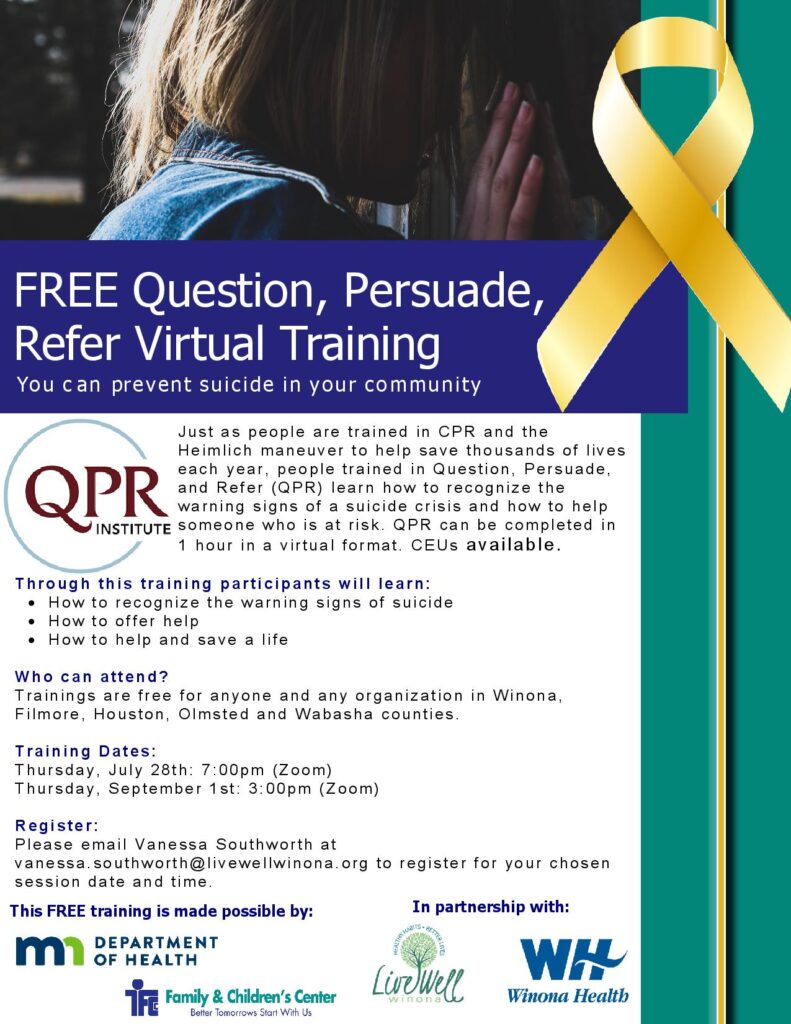Flyer Suicide Prevention Training Page 001 - Bluffview Montessori School