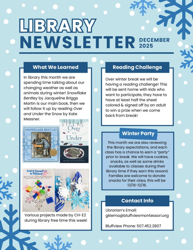 Dec Library Newsletter Library Newsletters Dec Page 001 - Bluffview Montessori School