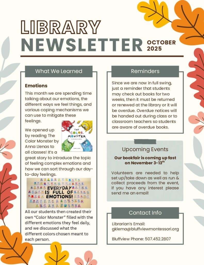 Library Newsletters Oct 1 Pdf - Bluffview Montessori School