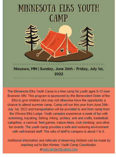 Mn Elks Youth Camp 2022 - Bluffview Montessori School