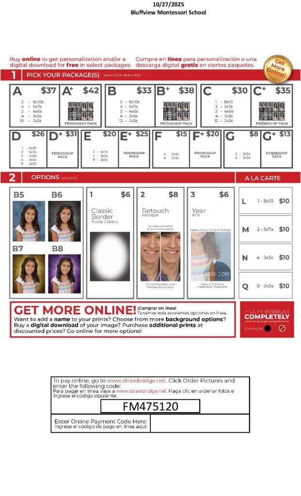 Picture Retake Day Price Flyer Pdf - Bluffview Montessori School