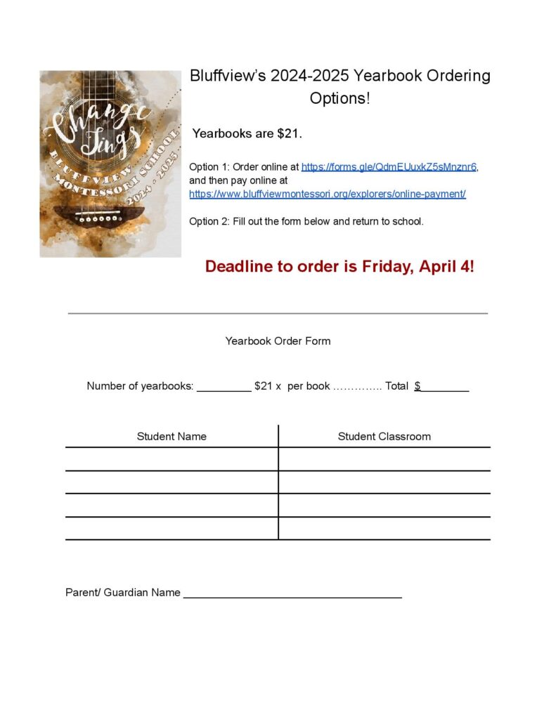 Yearbook Order Form 2025 Page 001 - Bluffview Montessori School